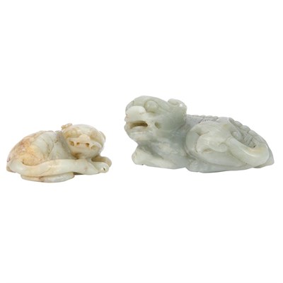 Lot 122 - Two Chinese Jade Figures of Lions Length of...