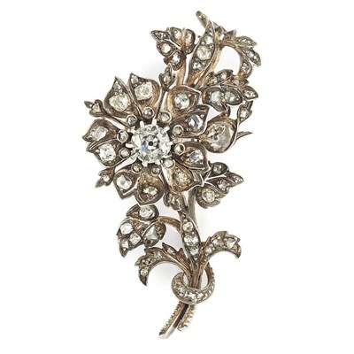 Lot 231 - Antique Silver, Gold and Diamond Flower Brooch