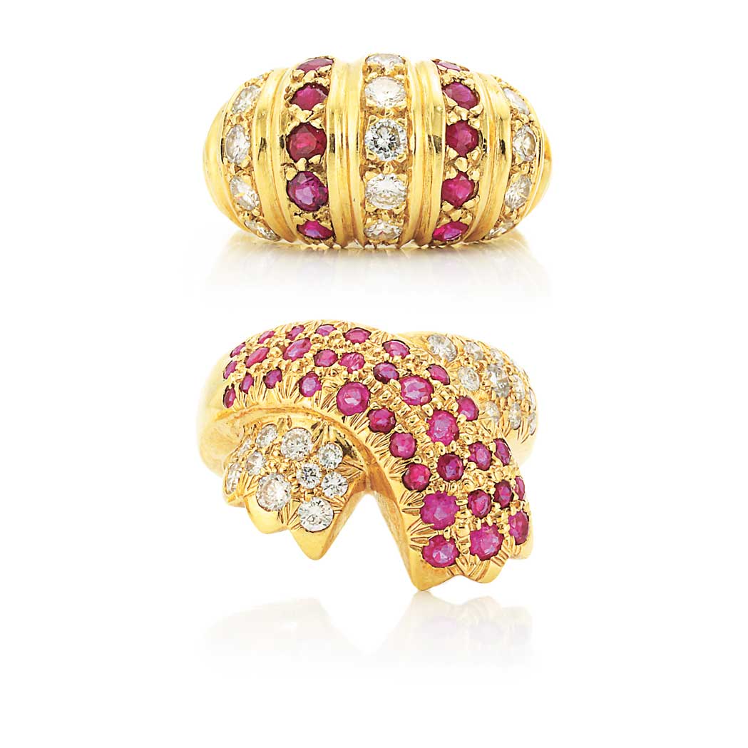 Lot 188 - Two Gold, Diamond and Ruby Rings