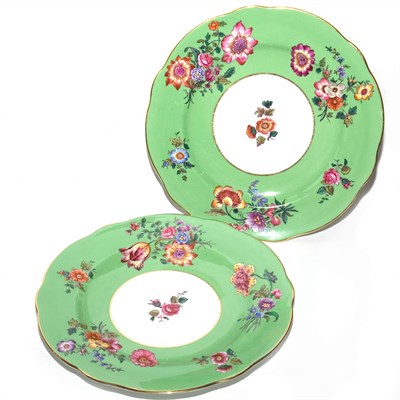 Lot 434 - Group of Seven Coalport Floral Decorated Green...