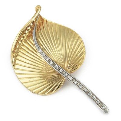 Lot 301 - Gold and Diamond Leaf Brooch