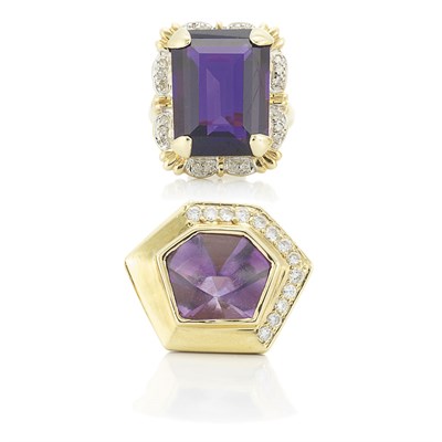 Lot 147 - Two Gold, Amethyst and Diamond Rings