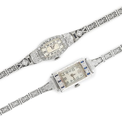 Lot 307 - Two White Gold, Platinum and Diamond Wristwatches