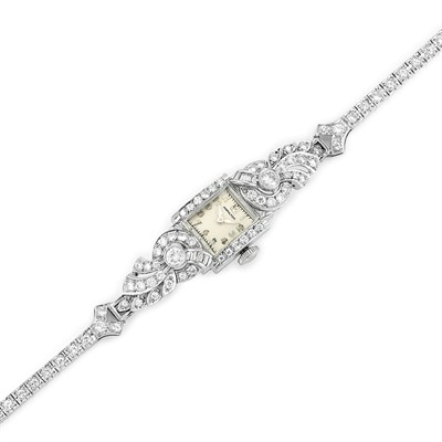 Lot 172 - Platinum and Diamond Wristwatch, Hamilton
