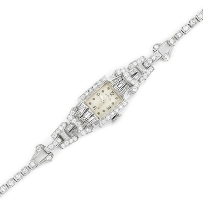 Lot 37 - Platinum and Diamond Wristwatch, Hamilton