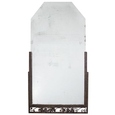 Lot 484 - French Art Deco Wrought Iron Overmantel Mirror...
