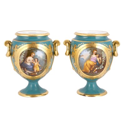 Lot 528 - Pair of Paris Porcelain Urns Each of ovoid...