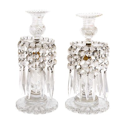 Lot 176 - Pair of Victorian Style Cut Glass Lustres Each...