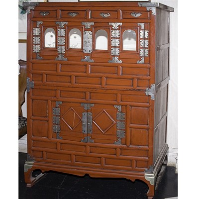 Lot 156 - Korean Style Metal Mounted Painted Cabinet...