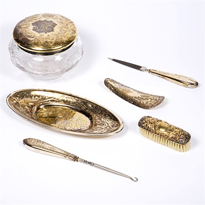 Lot 349 - Gorham Silver Gilt Six-Piece Dressing Set...