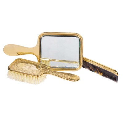 Lot 386 - 14Kt. Gold Three-Piece Dressing Set Mirror...
