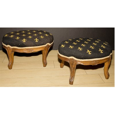 Lot 486 - Pair of Louis XV Style Walnut Footstools