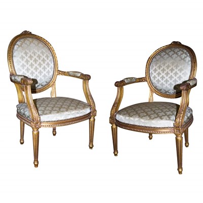 Lot 674 - Pair of Louis XVI Style Gilt-Wood Fauteuils...