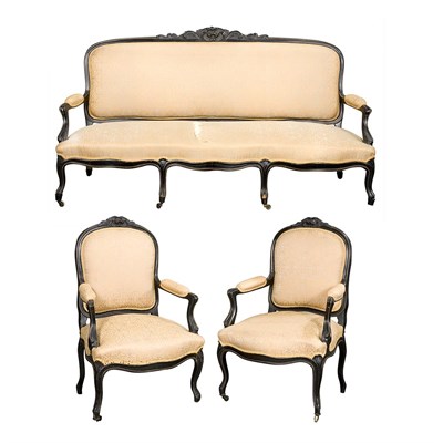 Lot 332 - American Rococo Revival Carved and Ebonized...