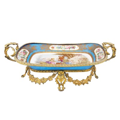 Lot 549 - Sevres Style Gilt-Metal Mounted Porcelain Tray...