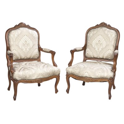 Lot 301 - Pair of Louis XV Style Walnut Fauteuils