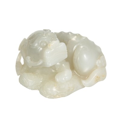 Lot 402 - Chinese Light Gray Jade Lion Worked in a...