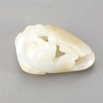 Lot 397 - Chinese White Jade Toggle Carved as a squirrel...