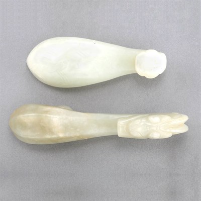 Lot 82 - Two Chinese Celadon Jade Belthooks 19th...