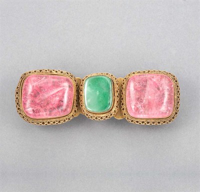 Lot 196 - Chinese Jadeite and Rose Quartz Belthook 19th...