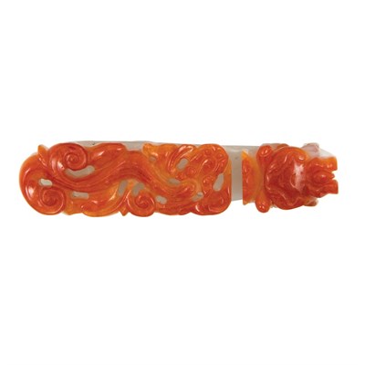 Lot 421 - Chinese Red and White Jade Belt Buckle 19th...
