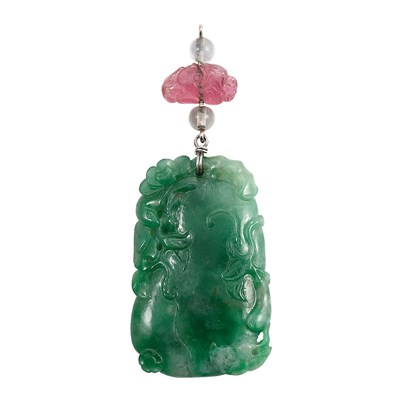 Lot 444 - Chinese Jadeite Pendant Qing Dynasty Carved as...