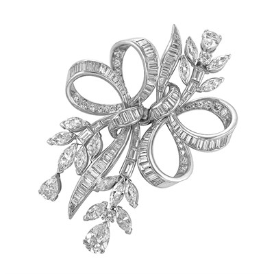 Lot 454 - Platinum and Diamond Double Clip-Brooch