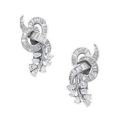 Lot 452 - Pair of Platinum and Diamond Earclips