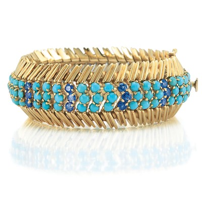 Lot 525 - Gold, Turquoise and Sapphire Bracelet, Tiffany & Co.