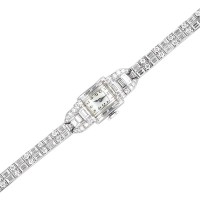 Lot 153 - Platinum and Diamond Wristwatch, Hamilton