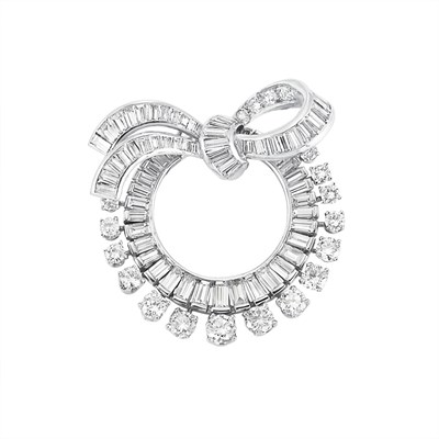 Lot 111 - Platinum and Diamond Circle Bow Brooch