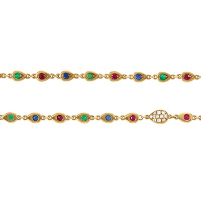Lot 227 - Long Gold, Colored Stone and Diamond Chain Necklace
