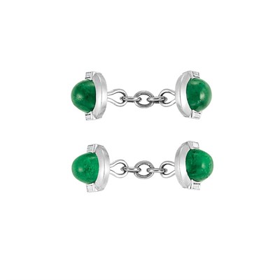 Lot 242 - Pair of Art Deco Platinum, Cabochon Emerald and Diamond Cufflinks