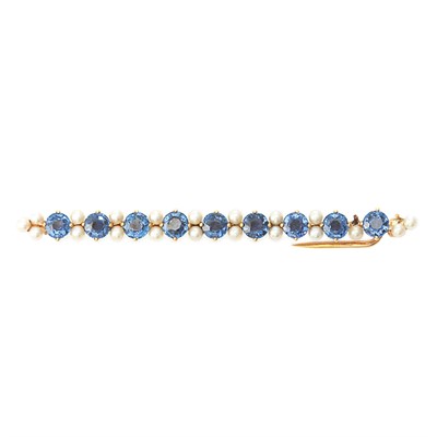 Lot 563 - Antique Gold, Sapphire and Seed Pearl Bar Pin