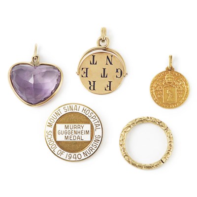 Lot 862 - Group of Miscellaneous Charms, Clips and Medals and Two Ring Mountings