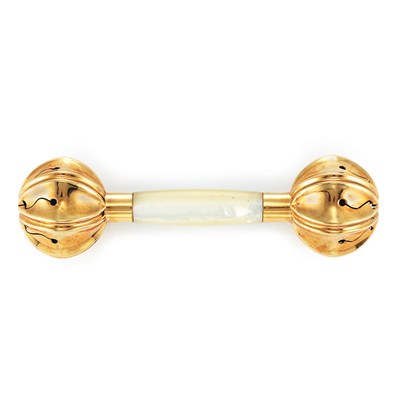 Lot 10 - Gold and Mother-of-Pearl Baby Rattle
