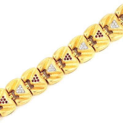 Lot 128 - Gold, Diamond and Ruby Bracelet
