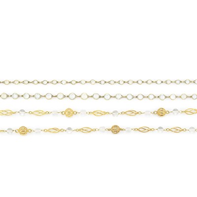 Lot 722 - Long Gold and Moonstone Chain Necklace and Rock Crystal Bead Necklace