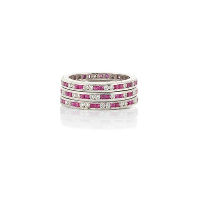 Lot 394 - Three Platinum, Ruby and Diamond Guard Rings