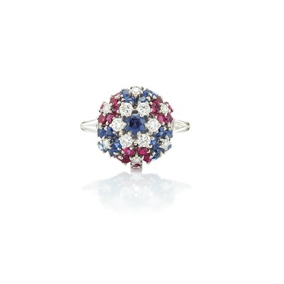 Lot 764 - Platinum, Diamond, Ruby and Sapphire Ring