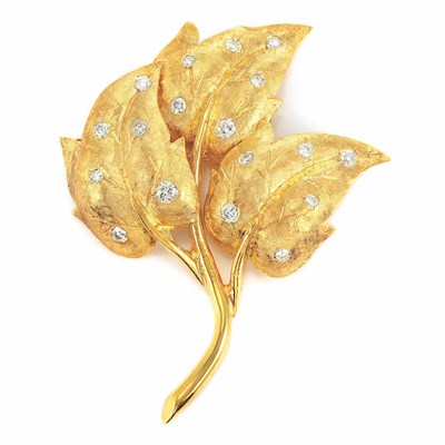 Lot 430 - Gold and Diamond Leaf Brooch