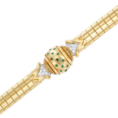 Lot 233 - Gold, Diamond and Cabochon Emerald Bracelet-Watch, Gubelin