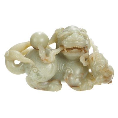 Lot 178 - Chinese Celadon Jade Foo Lion Group 19th...