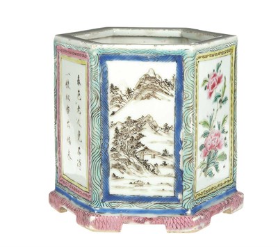 Lot 246 - Chinese Famille Rose Glazed Porcelain Brushpot...