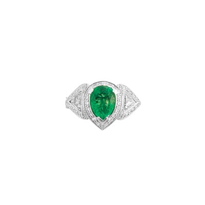 Lot 196 - Platinum, Emerald and Diamond Ring
