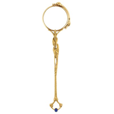 Lot 636 - Art Nouveau Gold and Cabochon Sapphire Lorgnette