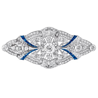 Lot 609 - Edwardian Platinum, Diamond and Sapphire Brooch