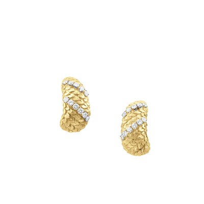 Lot 512 - Pair of Gold, Platinum and Diamond Hoop Earclips, David Webb