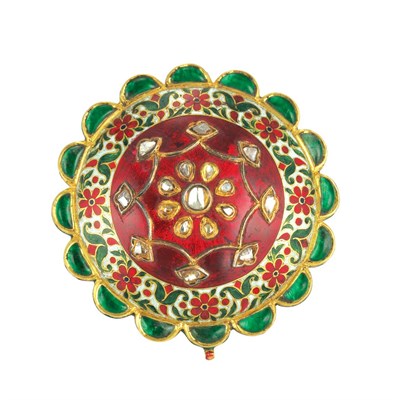Lot 144 - Indian Gold, Jaipur Enamel, Foiled-Back Diamond and Emerald Pendant-Brooch
