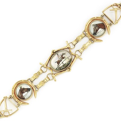 Lot 651 - Gold and Reverse Rock Crystal Intaglio Bracelet